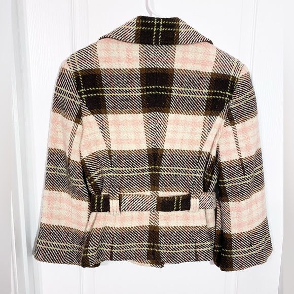 CAbi Belted Plaid Wool Blend Belted Blazer Jacket Brown Pink Size 4 - Picture 2 of 7